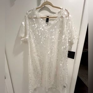 Norma Kamali white all-over sequin boxy dress